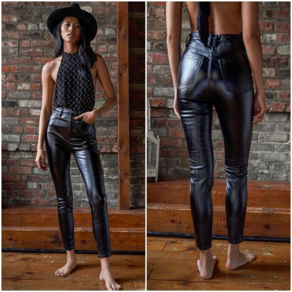 Free People Phoenix Coated High Rise Skinny Jean in Black